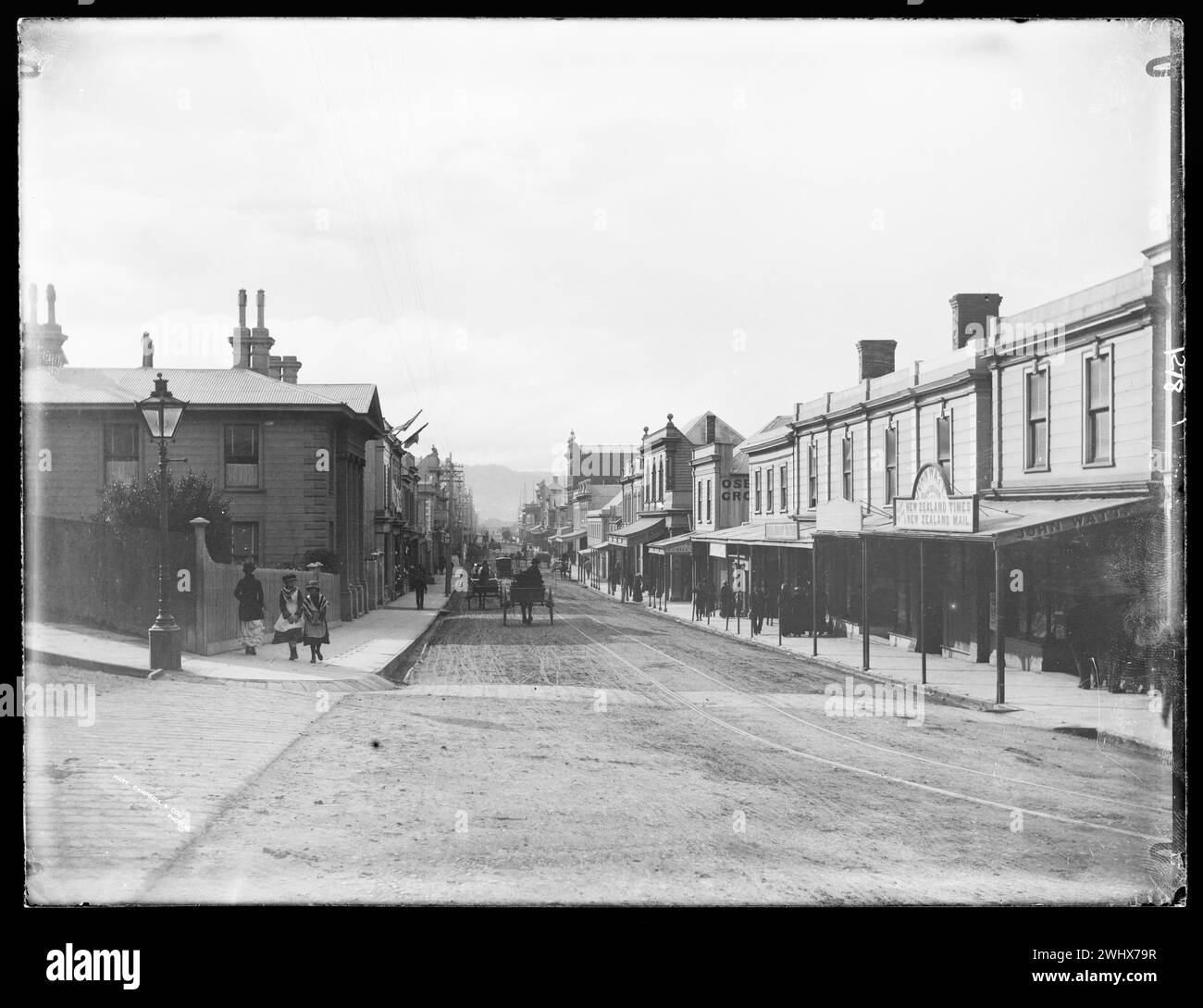 Willis Street, Wellington. Klassische Straßenfotografie-Szene aus Neuseeland, Anfang der 1900er Jahre Stockfoto