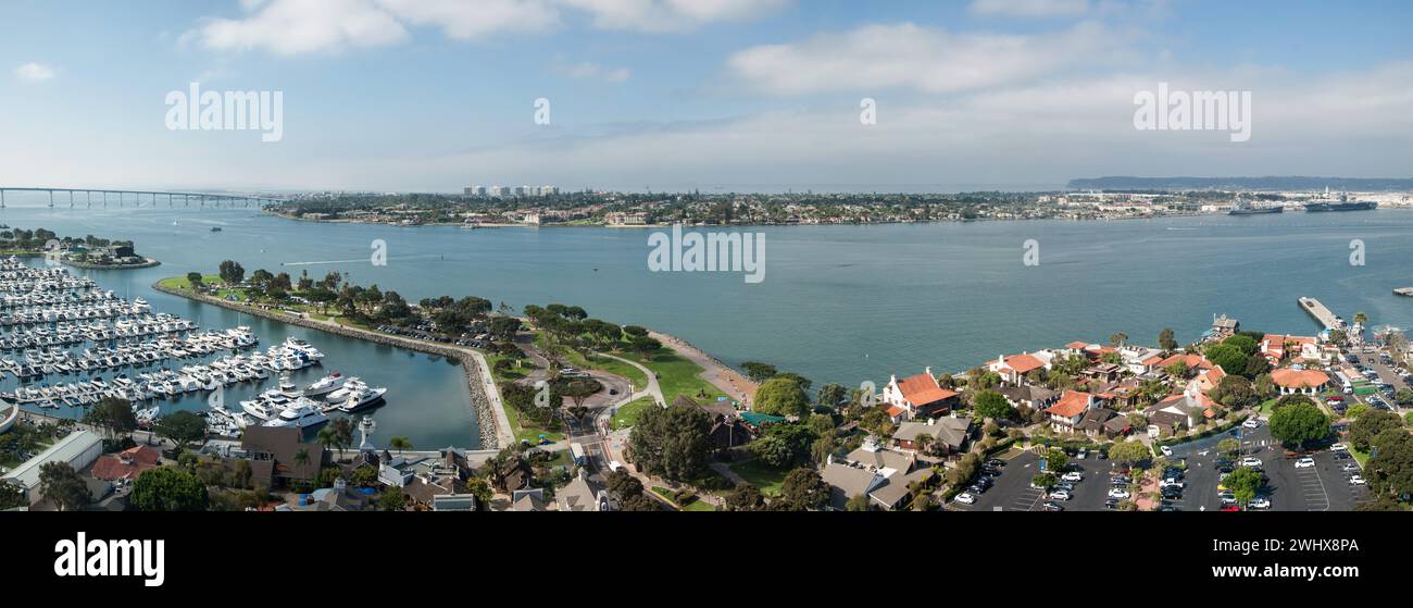 Coronado Island an San Diego Bay, Kalifornien, USA - aus der Vogelperspektive Stockfoto