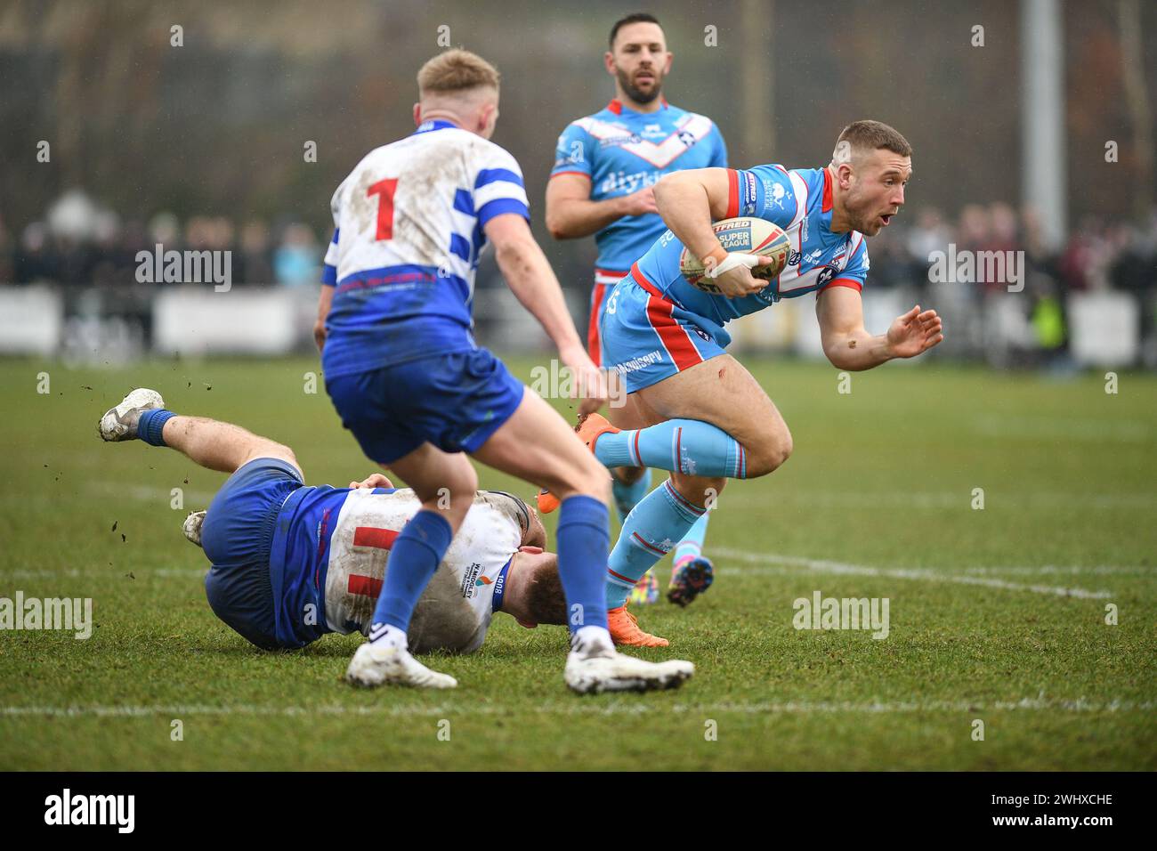 Halifax, England – 7. Februar 2024 – Thomas Doyle von Wakefield Trinity macht einen Versuch. Rugby League Challenge Cup, Siddal ARLFC vs Wakefield Trinity in Chevinedge (Siddal Sports and Community Centre), Halifax, UK Dean Williams Stockfoto