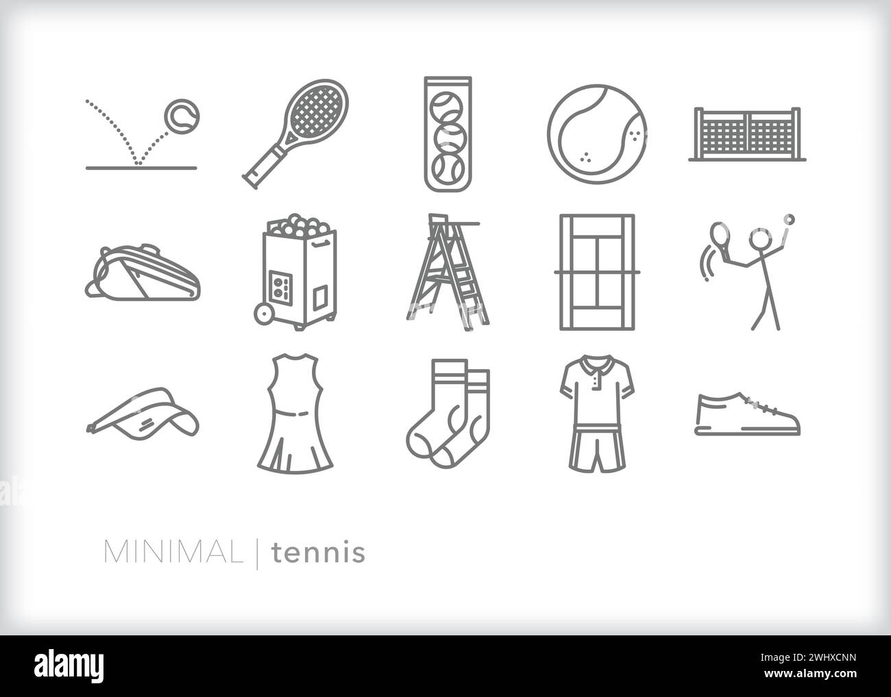 Set mit Tennislinien-Symbolen für Sportler oder Amateure, die auf einem öffentlichen Parkplatz oder Country Club spielen. Stock Vektor