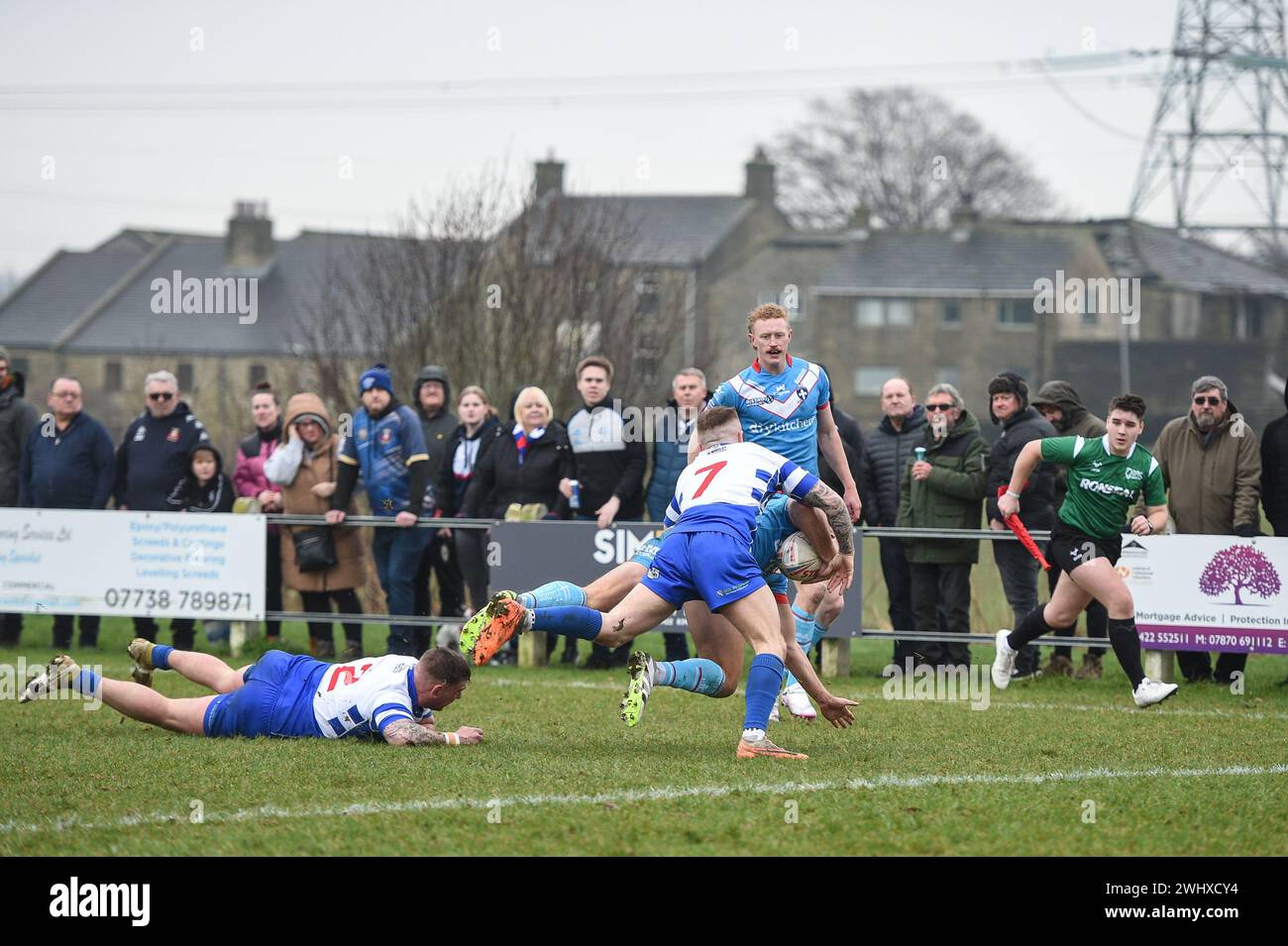 Halifax, England - 7. Februar 2024 - Oliver Pratt von Wakefield Trinity hat einen Versuch gemacht. Rugby League Challenge Cup, Siddal ARLFC vs Wakefield Trinity in Chevinedge (Siddal Sports and Community Centre), Halifax, UK Dean Williams Stockfoto