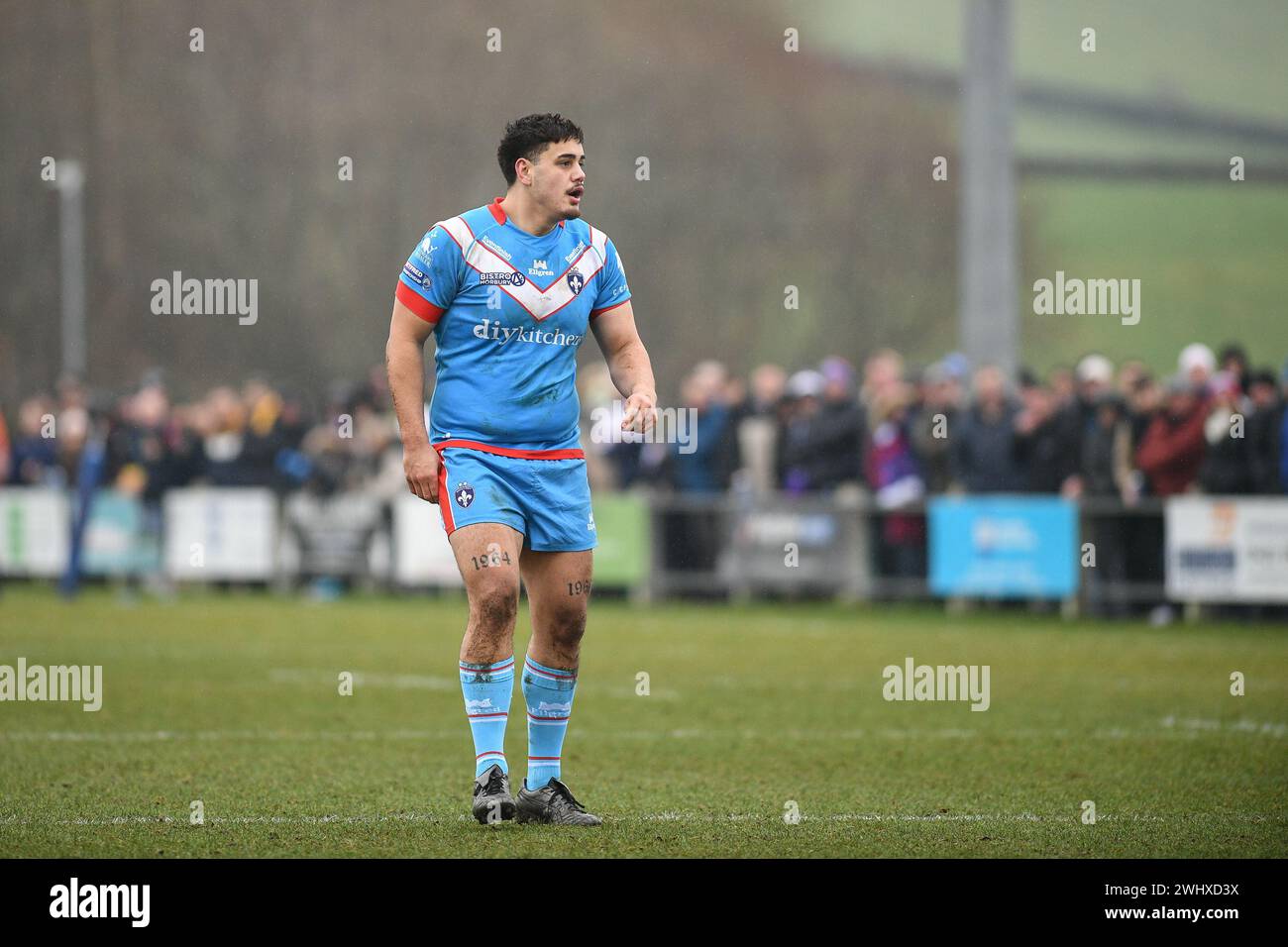 Halifax, England - 7. Februar 2024 - Caleb Uele von Wakefield Trinity. Rugby League Challenge Cup, Siddal ARLFC vs Wakefield Trinity in Chevinedge (Siddal Sports and Community Centre), Halifax, UK Dean Williams Stockfoto