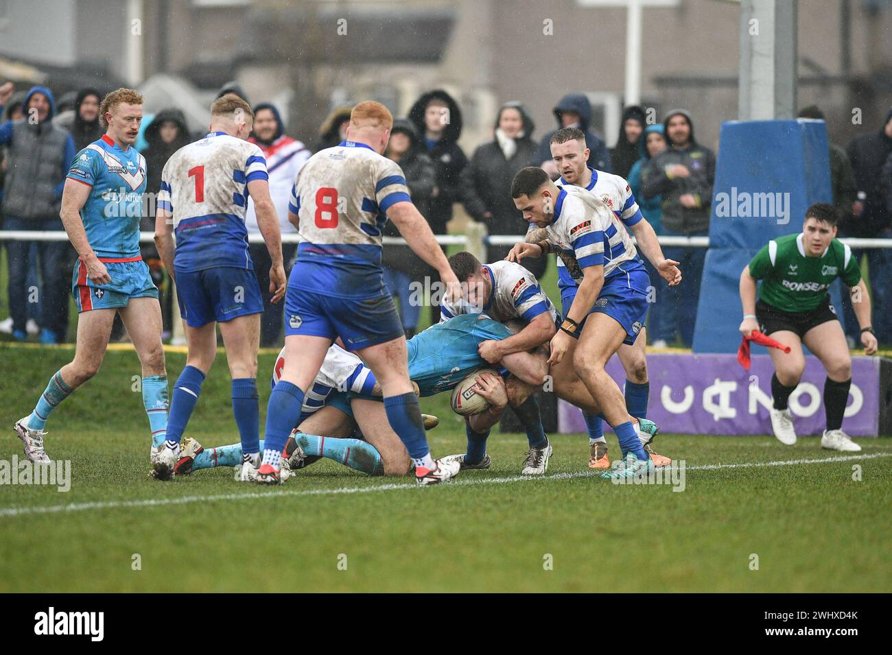 Halifax, England - 7. Februar 2024 - Ian Thornley von Wakefield Trinity hat einen Versuch gemacht. Rugby League Challenge Cup, Siddal ARLFC vs Wakefield Trinity in Chevinedge (Siddal Sports and Community Centre), Halifax, UK Dean Williams Stockfoto