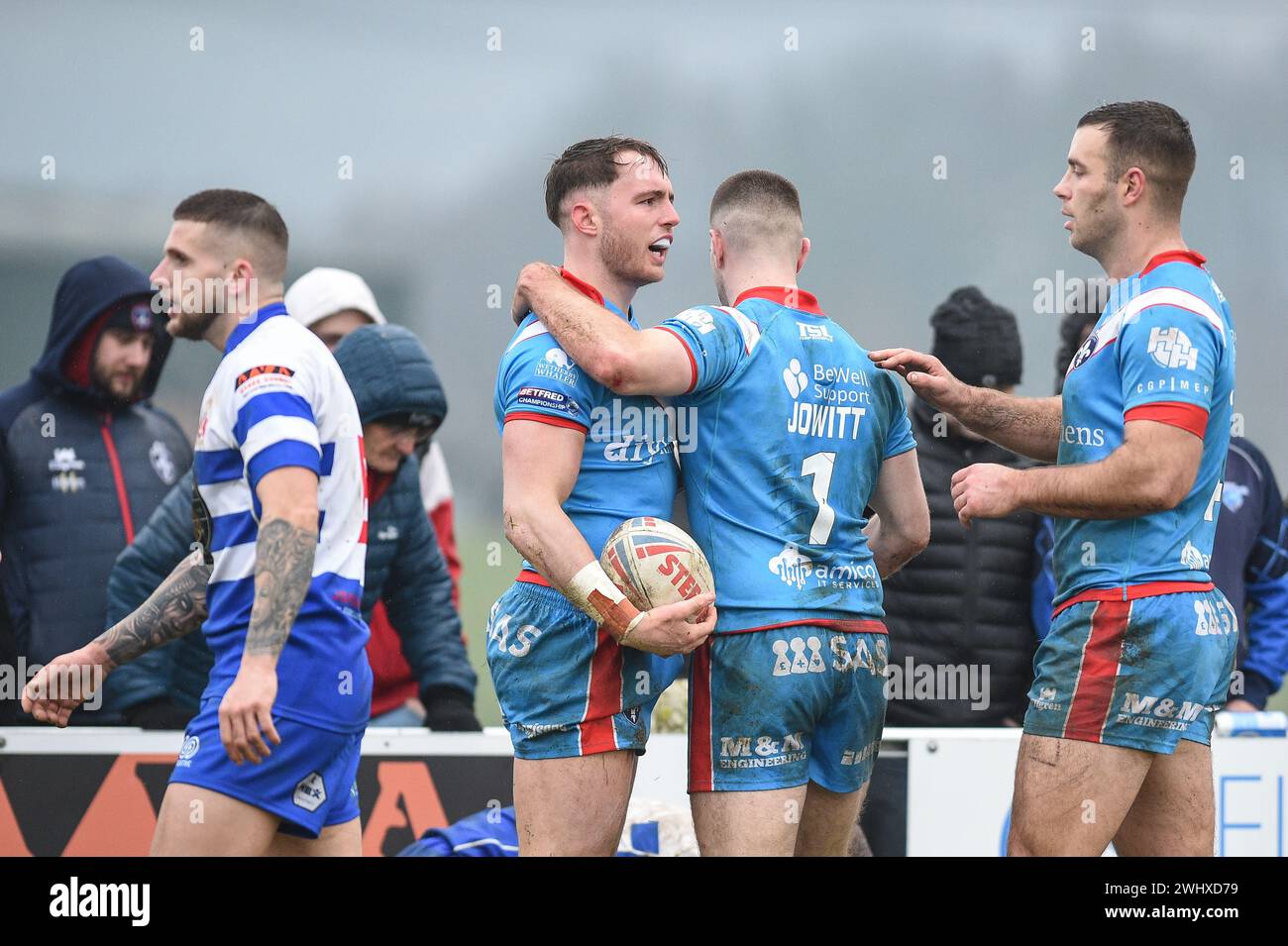 Halifax, England - 7. Februar 2024 - Jack Croft von Wakefield Trinity feiert den Versuch. Rugby League Challenge Cup, Siddal ARLFC vs Wakefield Trinity in Chevinedge (Siddal Sports and Community Centre), Halifax, UK Dean Williams Stockfoto