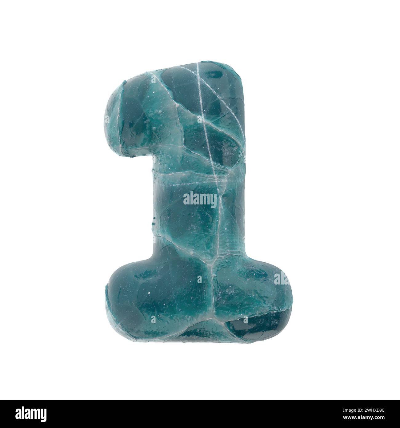 Eisrisse Zahl 1 - 3D gefrorene Ziffer - geeignet für Natur-, Winter- oder Weihnachtsthemen Stockfoto
