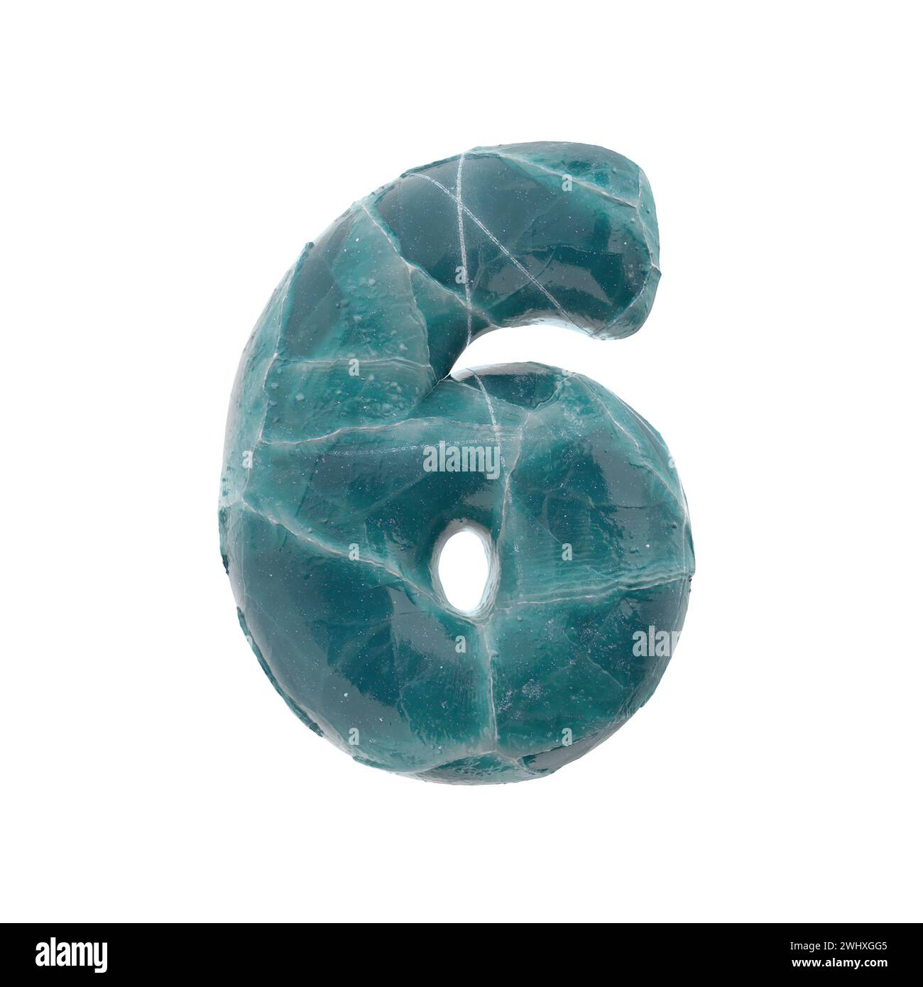 Risseiszahl 6 - 3D gefrorene Ziffer - geeignet für Natur-, Winter- oder Weihnachtsthemen Stockfoto