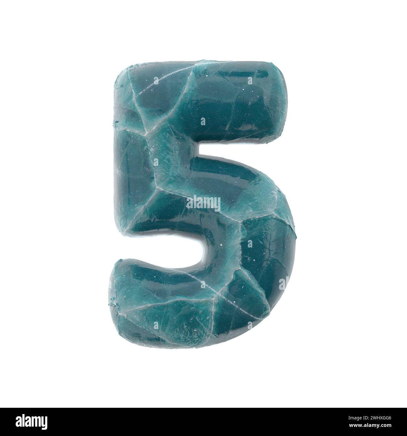 Risseis Zahl 5 - 3D gefrorene Ziffer - geeignet für Natur-, Winter- oder Weihnachtsthemen Stockfoto