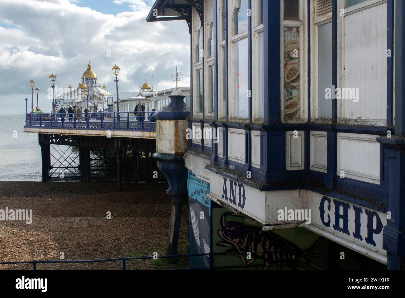 Eastbourne Pier, ein Seaside Pleasure Pier in Eastbourne, East Sussex, an der Südküste Englands, Großbritannien Stockfoto