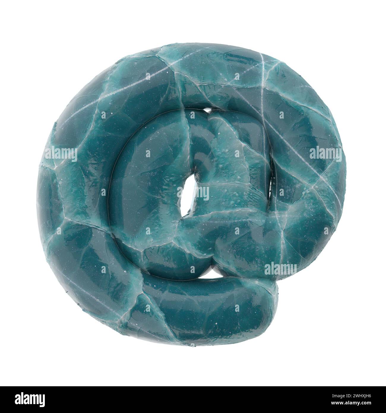 E-Mail-Schild für rissiges Eis - 3D AT-Schild Frozen-Symbol - geeignet für Natur-, Winter- oder Weihnachtsthemen Stockfoto