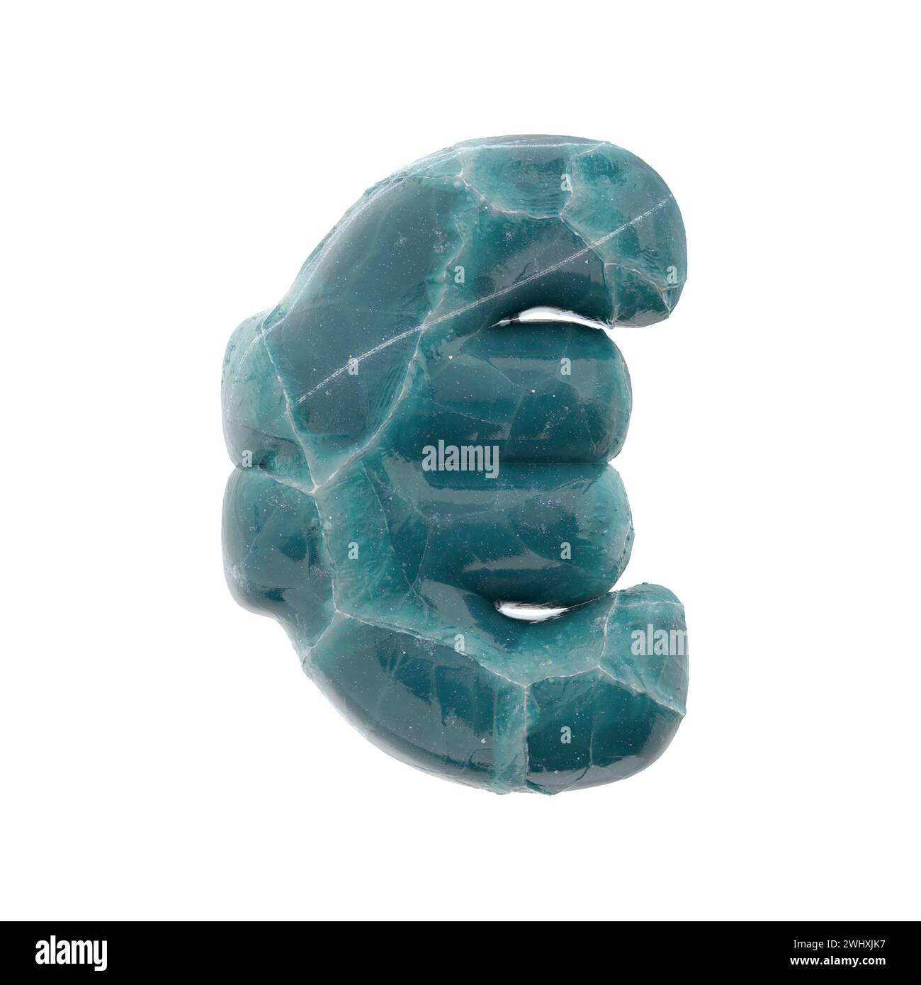 Euro-Währungszeichen mit Risseis - 3D Business Frozen Symbol - geeignet für Natur-, Winter- oder Weihnachtsthemen Stockfoto