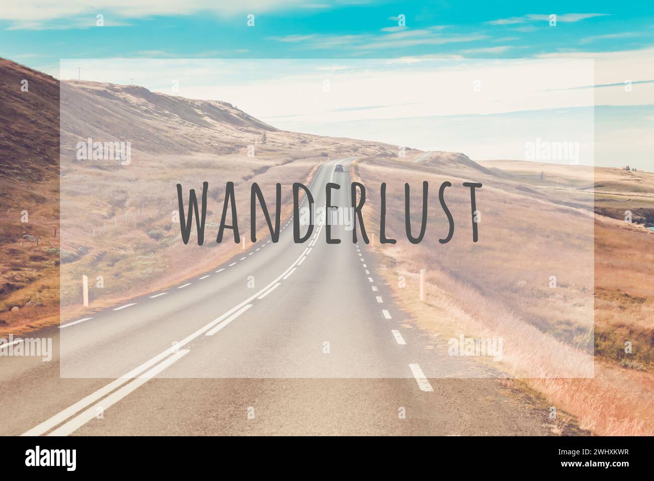 Inspirierende typographische Zitate Wanderlust Stockfoto