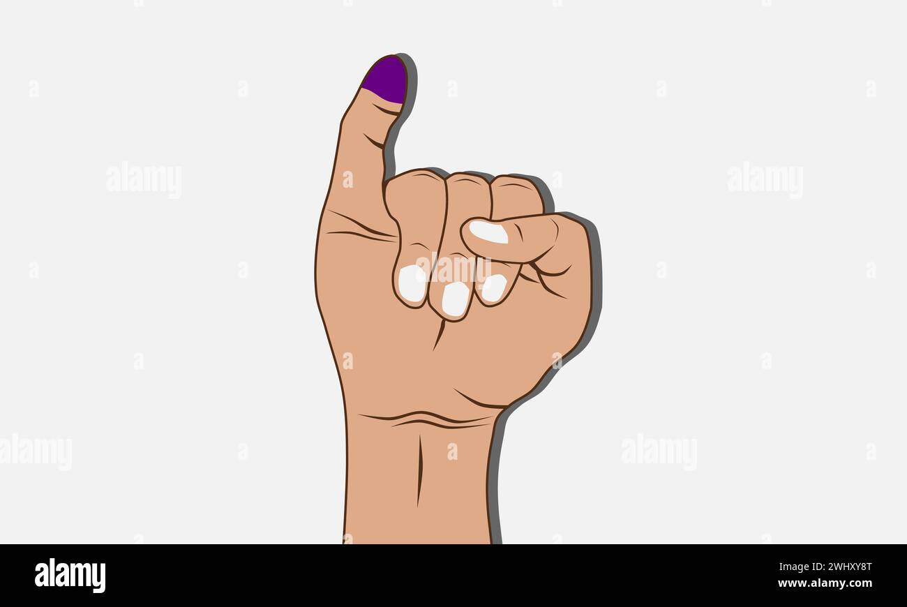 Kleiner Finger mit blauer oder violetter Tinte. Konzept der Präsidentschaftswahl. Stock Vektor