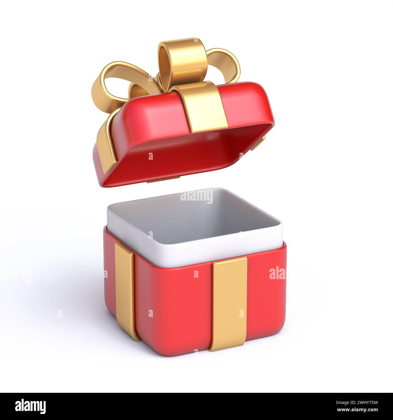 Rotes Geschenkkartonsymbol 3D geöffnet Stockfoto