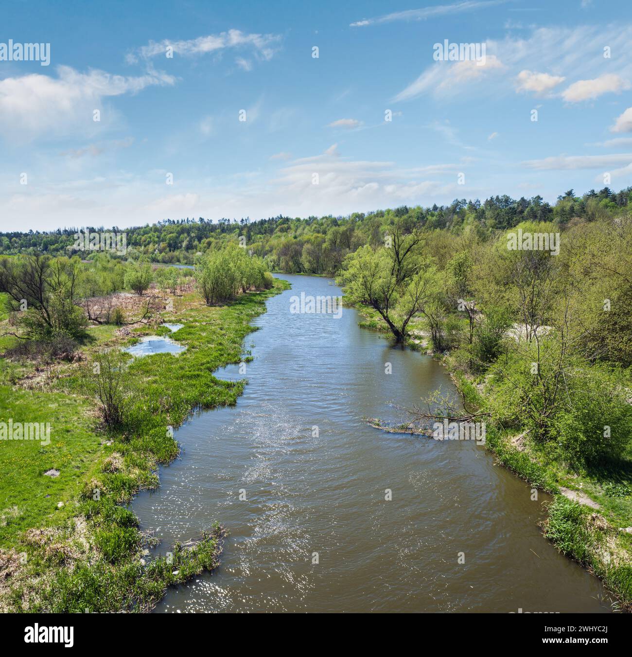 Atemberaubende Aussicht auf den Zbruch Fluss, Ternopil und Khmelnyzky Regionen Grenze, Ukraine. Stockfoto