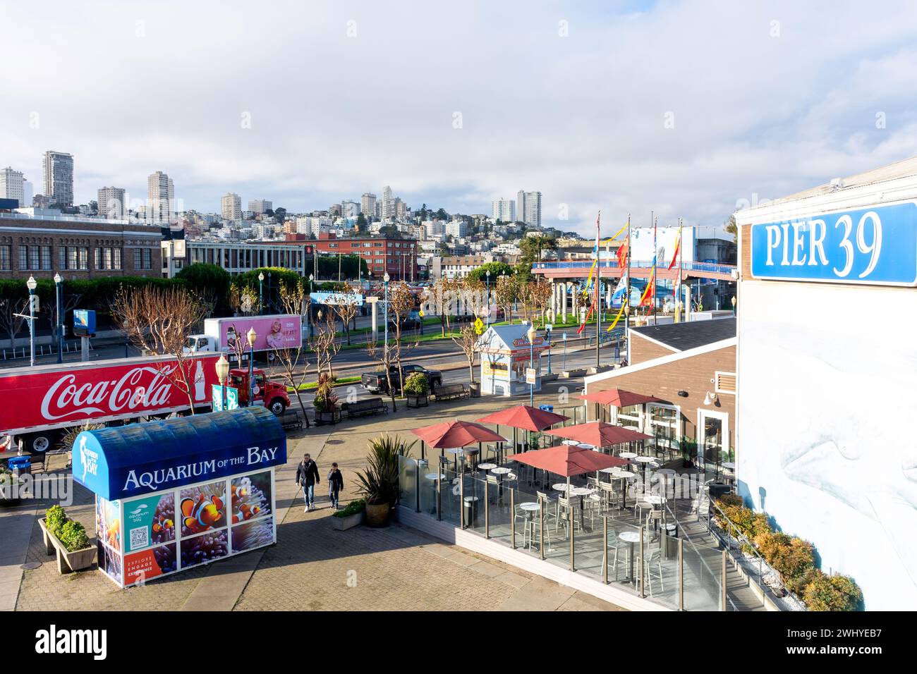 Eintritt zum Pier 39, Fisherman's Wharf District, San Francisco, Kalifornien, USA Stockfoto
