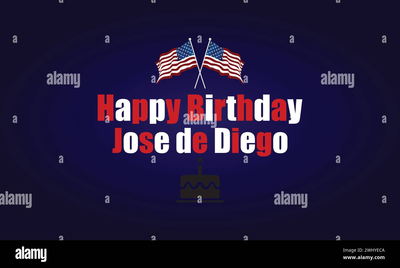 Happy Birthday Jose de Diego mit Illustration der usa-Flagge Stock Vektor