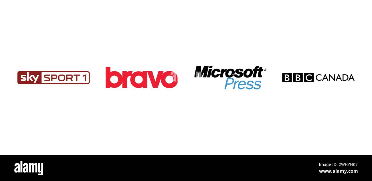 Bravo Canada, Sky Sport 1, Microsoft Press, BBC Canada. Vektorillustration, redaktionelles Logo. Stock Vektor
