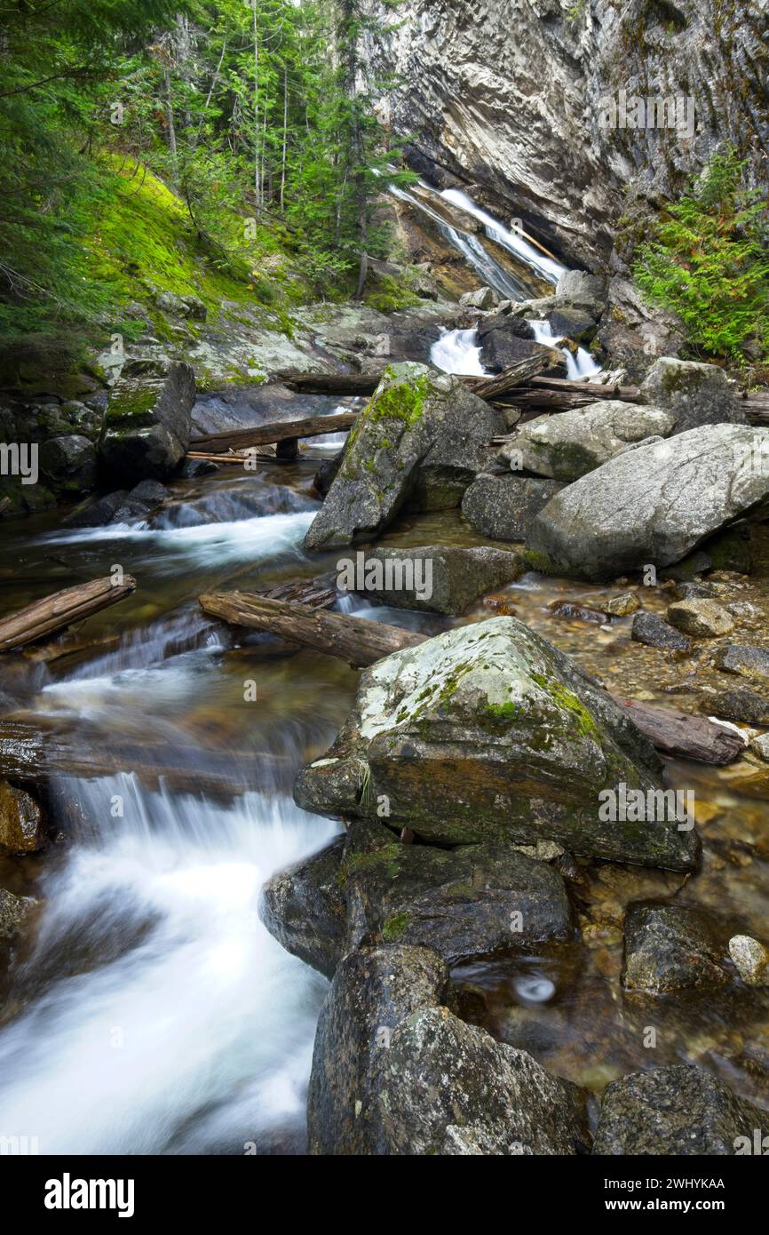 Wasser stürzt über die Felsen. Stockfoto