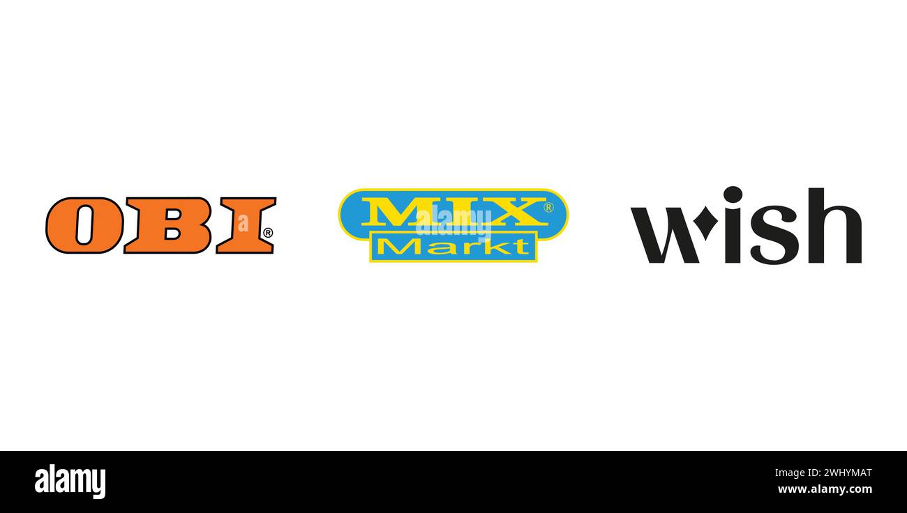 Wish, OBI, Mix Markt. Vektor-Editorial-Markensymbol. Stock Vektor