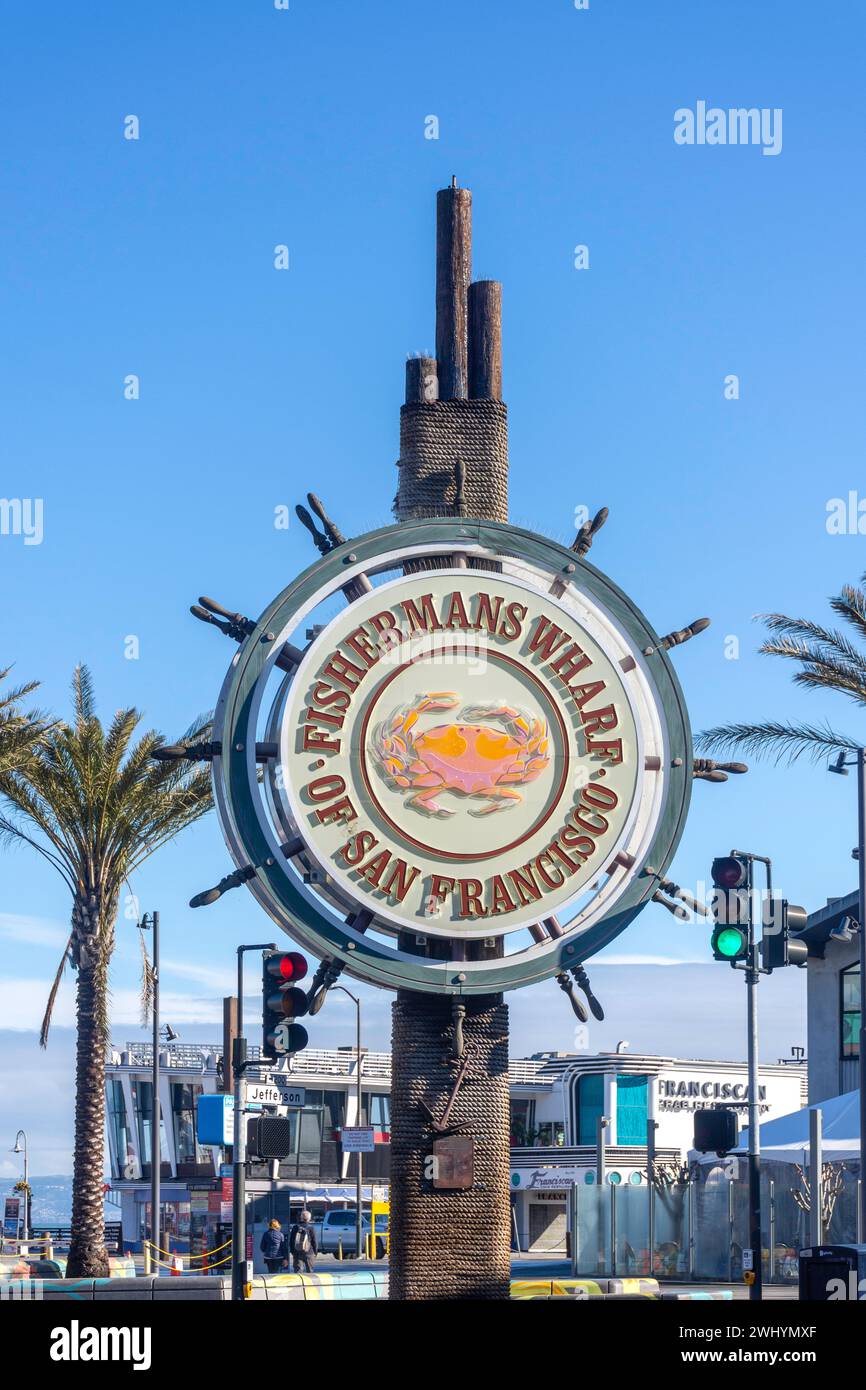 Eingangsschild, Fisherman's Wharf, Fisherman's Wharf District, San Francisco, Kalifornien, Usa Stockfoto