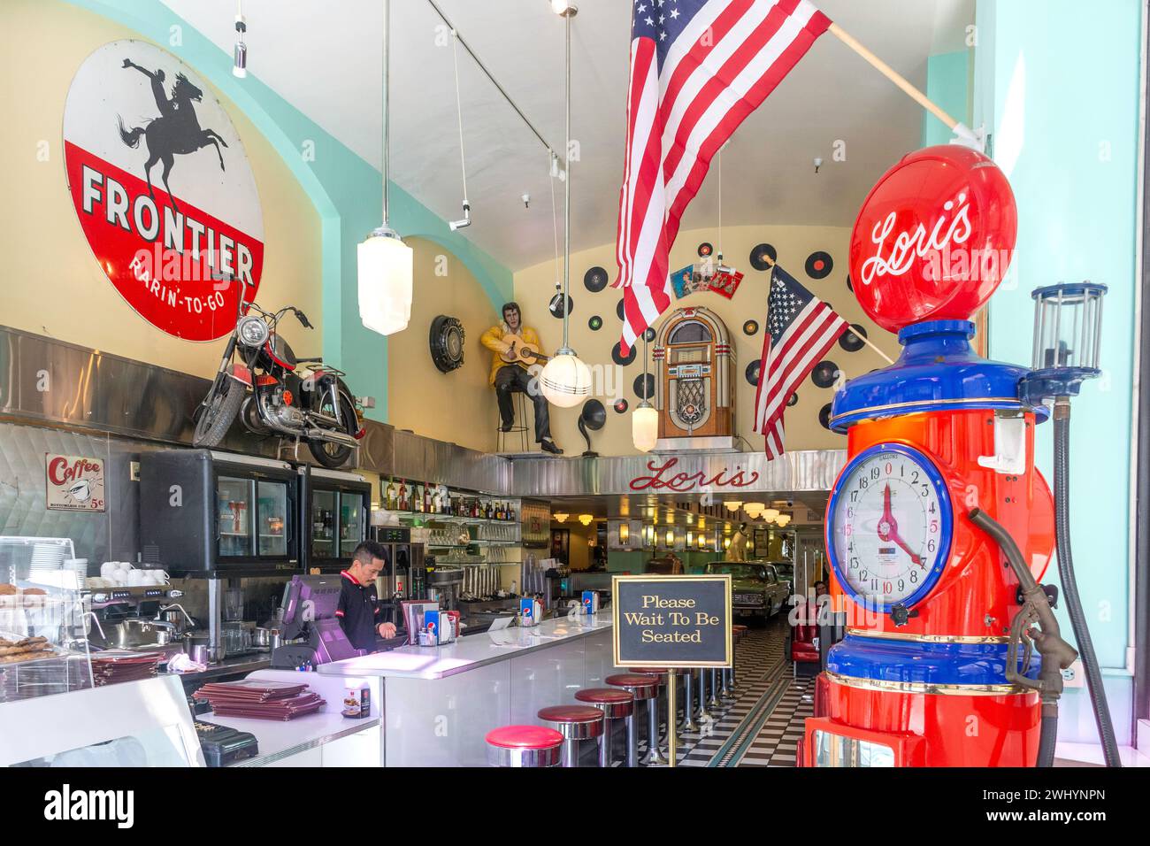 Innenraum von Lori's American Diner, Sutter Street, San Francisco, Kalifornien, USA Stockfoto