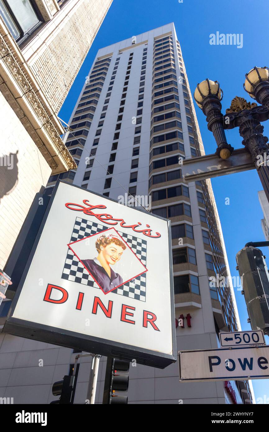 Lori's American Diner Schild, Sutter Street, San Francisco, Kalifornien, USA Stockfoto