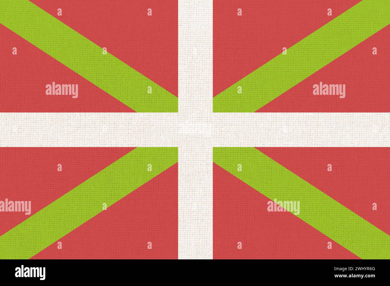 Nationalflagge des Baskenlandes auf Stoffoberfläche. Baskische Landesflagge. Baskische Nationalflagge auf Textur Stockfoto