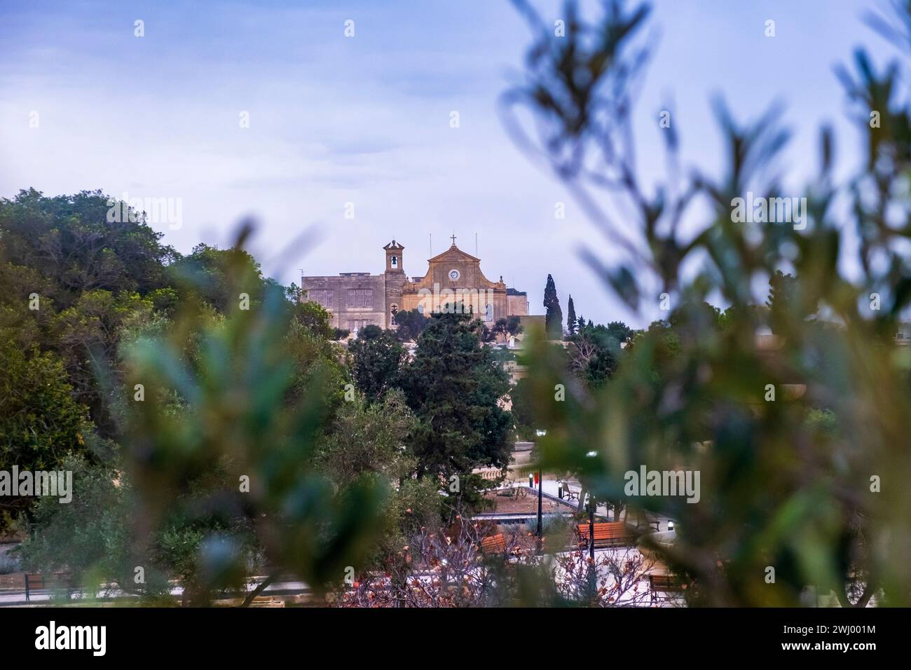 Blick vom Botanischen Garten Argotti, Valletta, Malta, im Februar Stockfoto