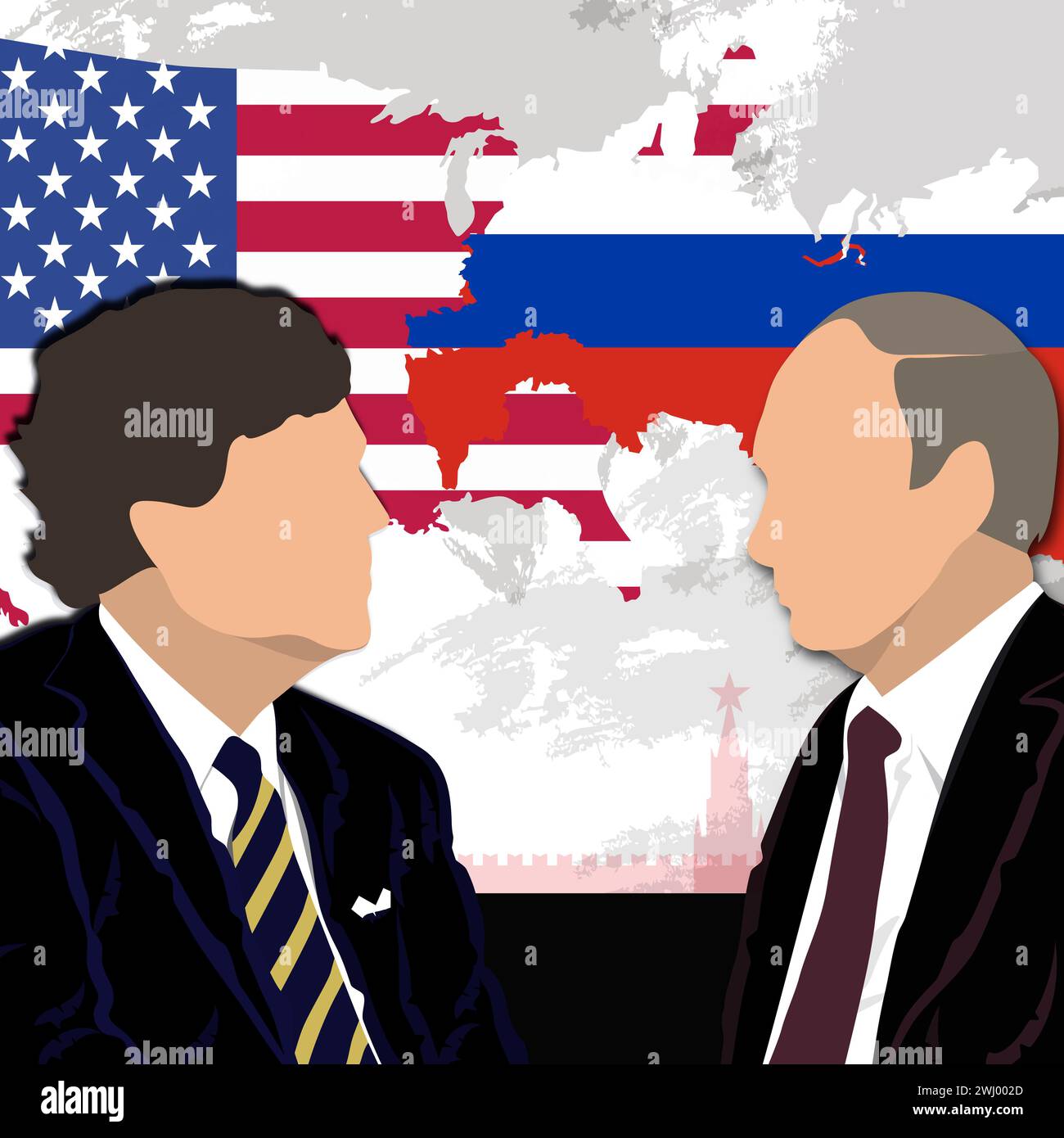 Der amerikanische Journalist Tucker Carlson bestätigte, dass er beabsichtige, den russischen Präsidenten Wladimir Putin zu interviewen Stockfoto