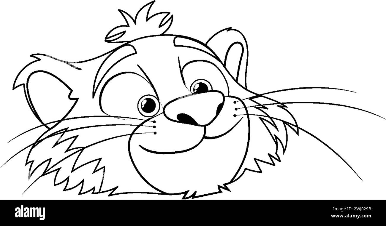 Schwarz-weiß-Zeichnung eines glücklichen Löwenjungen. Stock Vektor