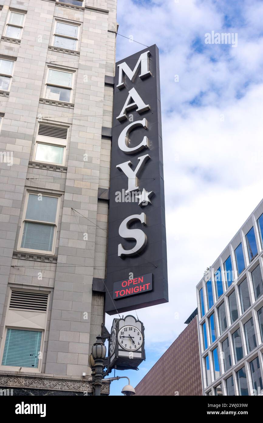 Macy's Department Store Schild, Stockton Street, Union Square, San Francisco, Kalifornien, Usa Stockfoto