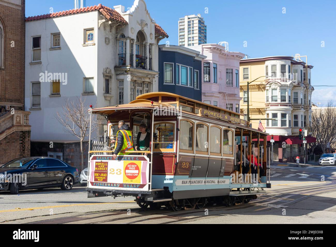 San Francisco Powell & Mason Cable Car, Powell Street, Union Square, San Francisco, Kalifornien, Usa Stockfoto