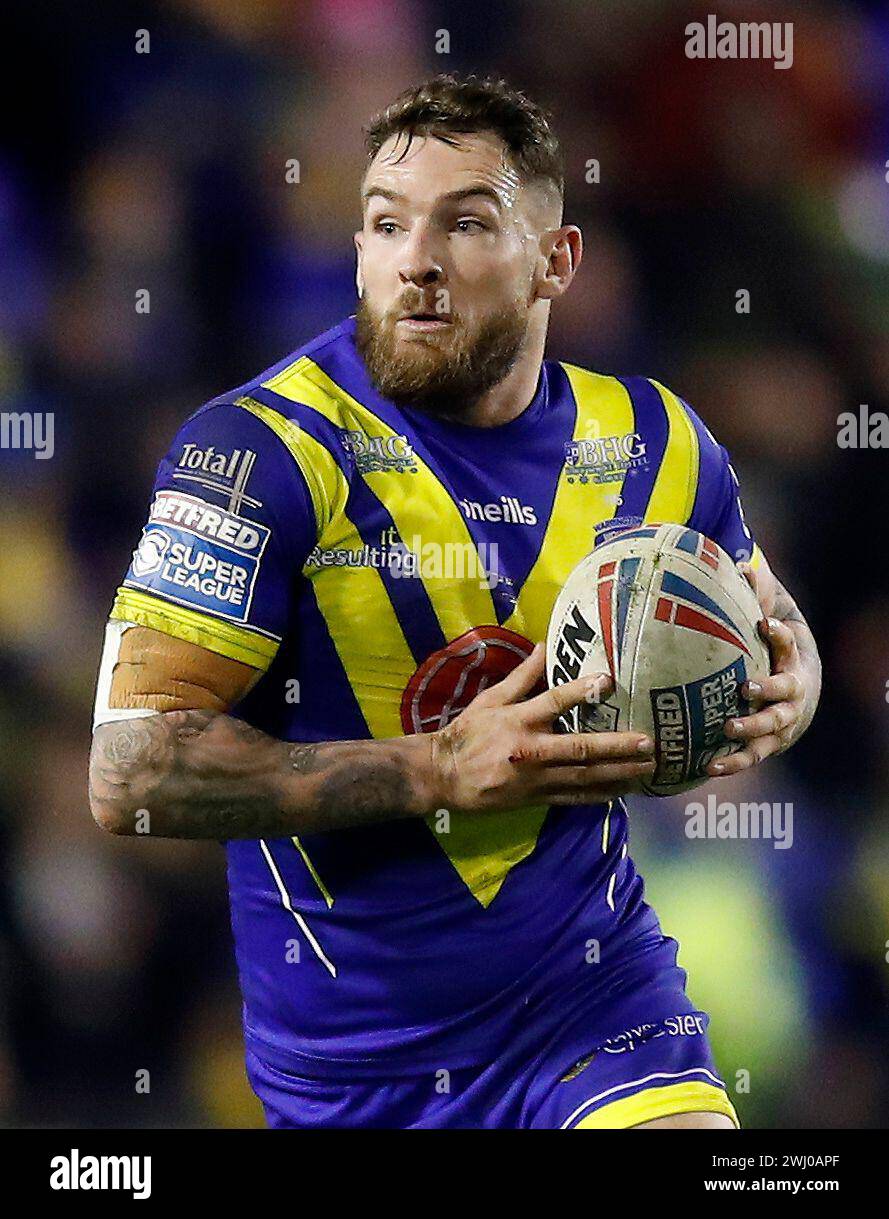 Aktenfoto vom 21.02.2020 von Daryl Clark der Warrington Wolves. Die 31-jährige Nutte beendete seinen zehnjährigen Aufenthalt bei Warrington am Ende der letzten Saison, um in die von James Roby freigegebene Rolle zu treten, der sich nach 19 Jahren voller Trophäen in den Ruhestand zog, mit 551 Auftritten. Ausgabedatum: Montag, 12. Februar 2024. Stockfoto