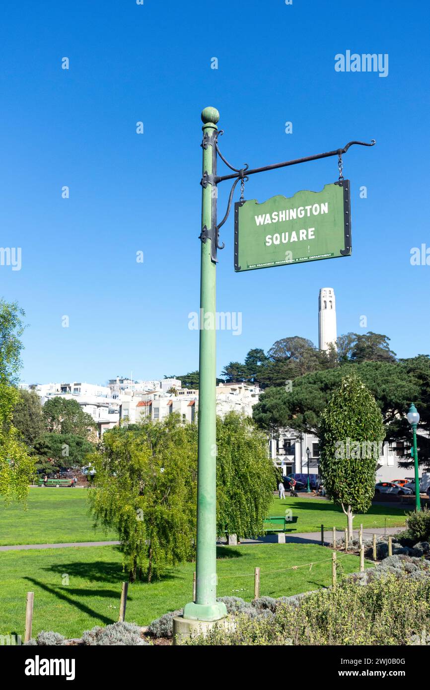 Schild am Washington Square, Union Street, North Beach, San Francisco, Kalifornien, Usa Stockfoto