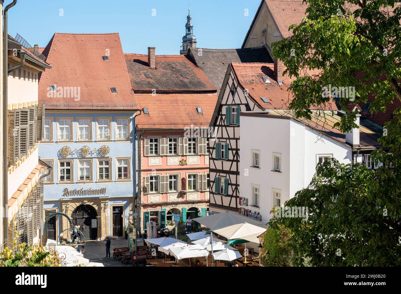 Bambergs gemütliche Altstadt lädt zum Verweilen ein. Stadtbild, Deutschland Stockfoto