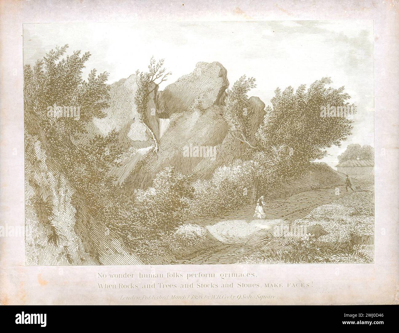 Puzzle von Thomas Hood, veröffentlicht im März 1828 von W B Cooke, 9 Soho Square, [London] mit dem Reim „No Wonder human Folks Perform Grimaces, when Rocks and Trees and Stocks and Stones MAKE FACES“ Stockfoto