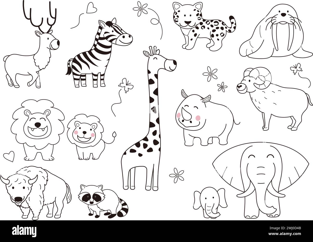 Handgezeichnete niedliche Cartoonish Tiere Vektor-Illustration Set isoliert auf Einem weißen Hintergrund. Stock Vektor