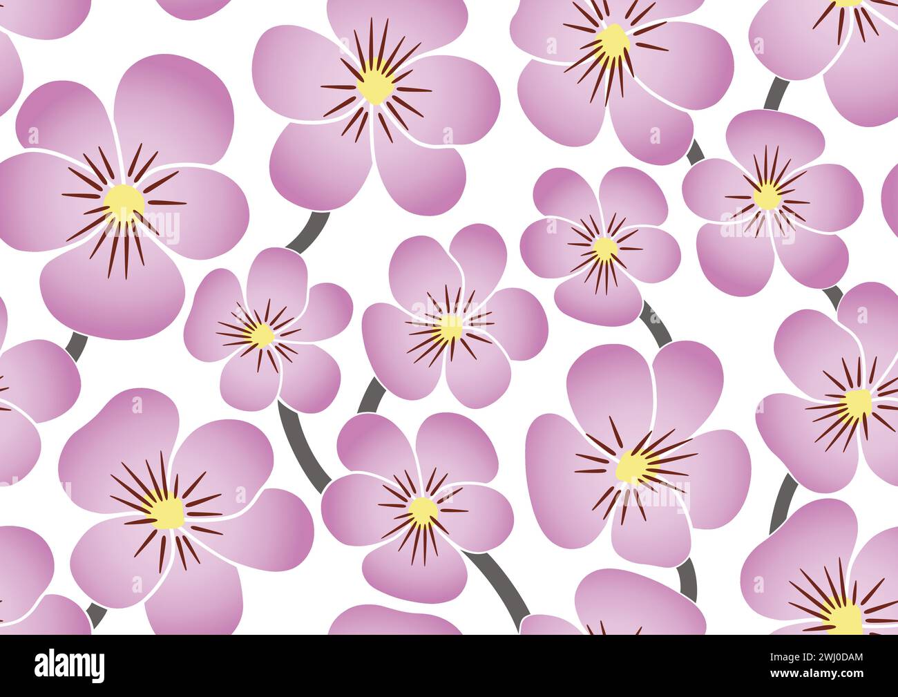 Nahtlose rosa Viola Blumenmuster Vektor-Illustration isoliert auf Einem weißen Hintergrund. Horizontal Und Vertikal Wiederholbar. Stock Vektor