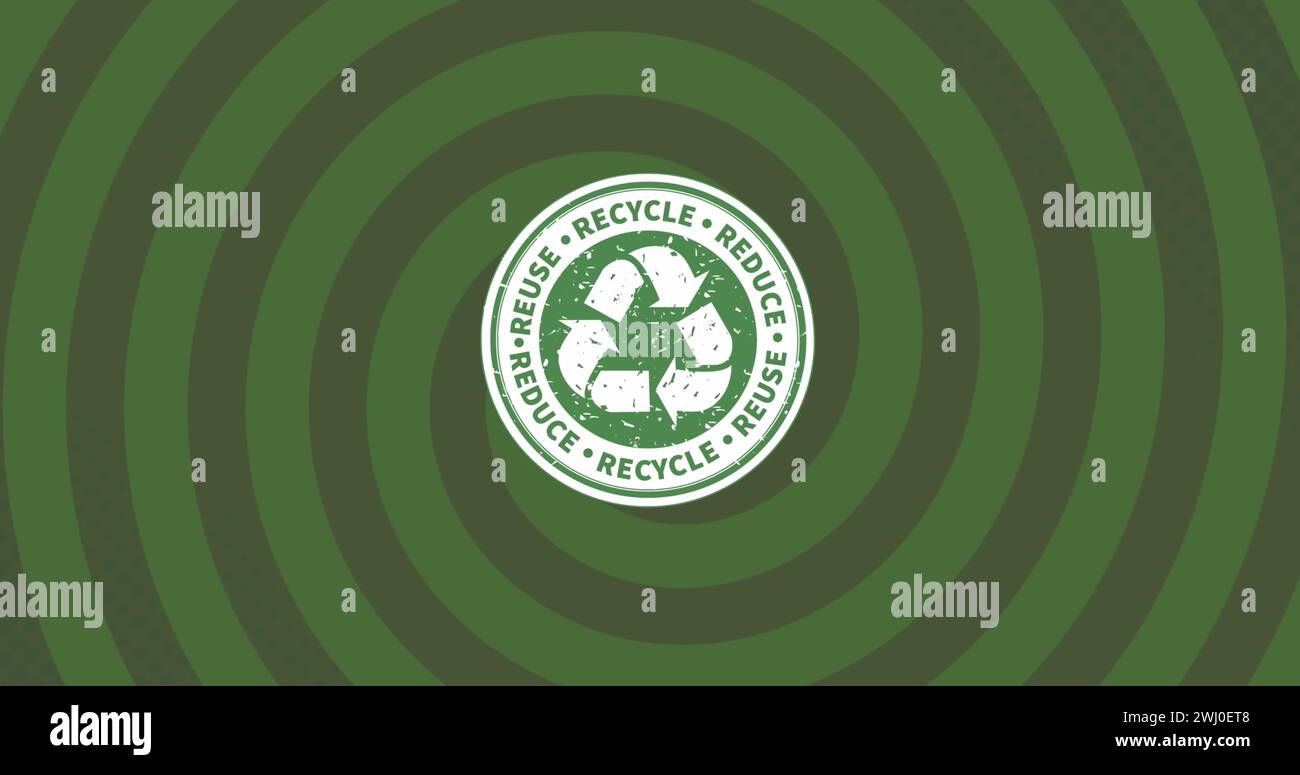 Abbildung des Recycling-Symbols auf grünem spiralförmigem Hintergrund Stockfoto
