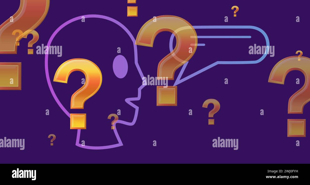 Bild von KI-Symbolen und Datenverarbeitung über violettem Hintergrund Stockfoto