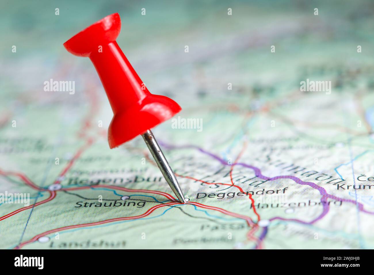 Deggendorf, Deutschland, Pin auf Karte Stockfoto