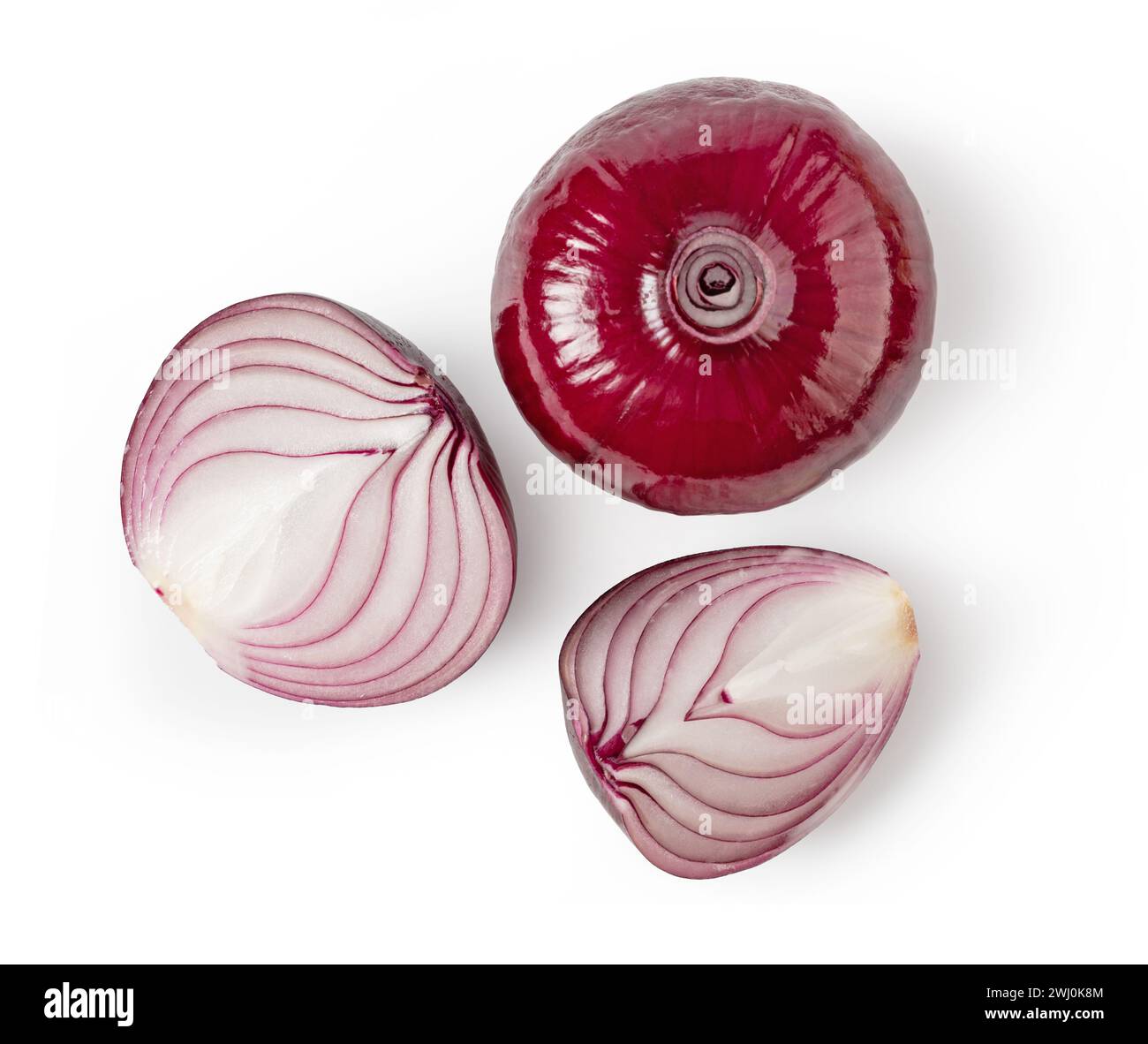 Rote ganze und geschnittene Zwiebeln Stockfoto