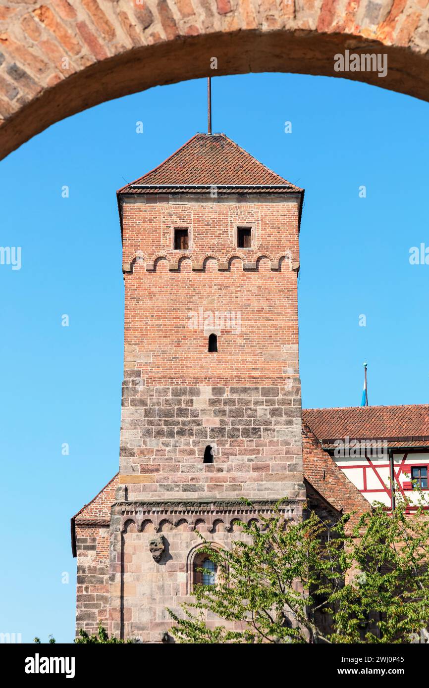 Nürnberger Altstadt, Kaiserschloss mit Heldenturm Stockfoto