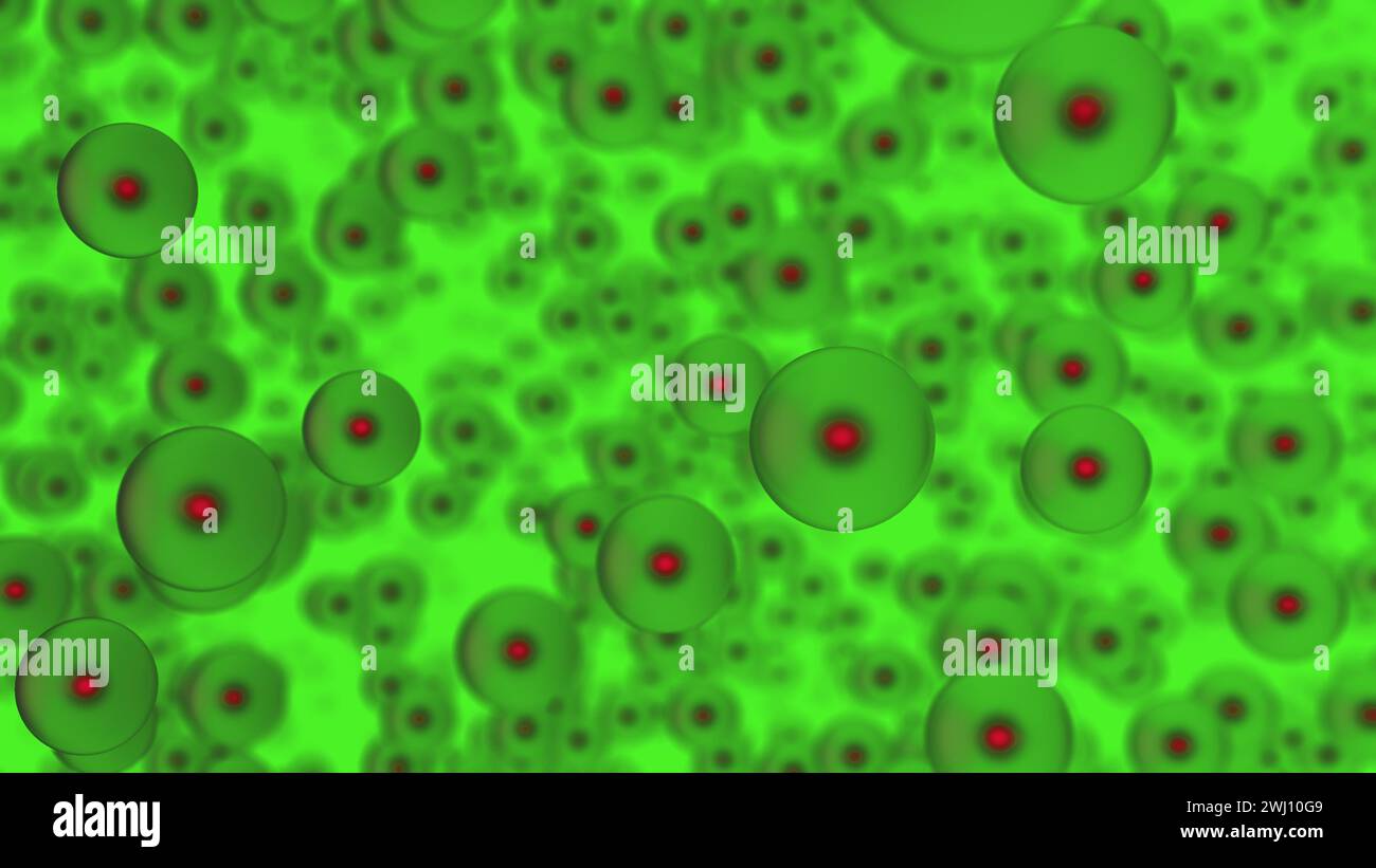 Abstrakte frei bewegliche Zellen im grünen Hintergrund Stockfoto