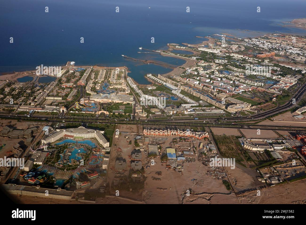 Hotelkomplexe im Süden von Hurghada - aus der Vogelperspektive Stockfoto