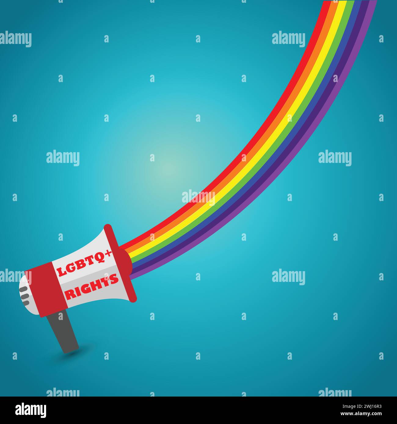 Megaphon mit Regenbogen und dem Text lgbtq Rechte Stock Vektor