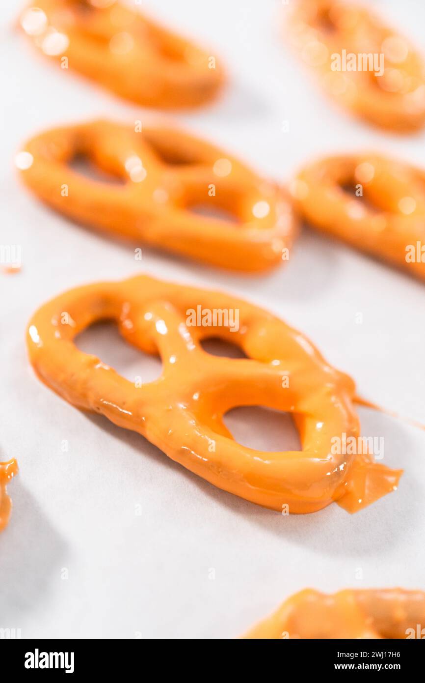 Pretzel Twist Mit Schokoladenüberzogene Gourmet-Spezialitäten Stockfoto