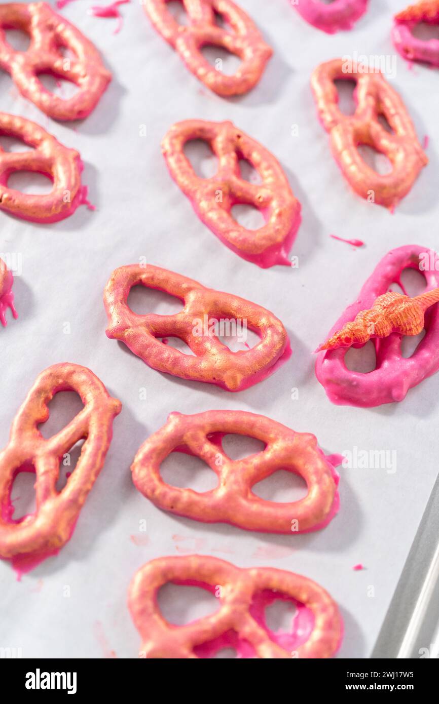 Pretzel Twist Mit Schokoladenüberzogene Gourmet-Spezialitäten Stockfoto
