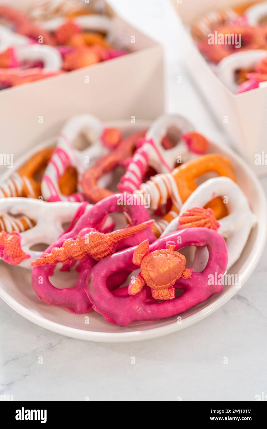 Pretzel Twist Mit Schokoladenüberzogene Gourmet-Spezialitäten Stockfoto
