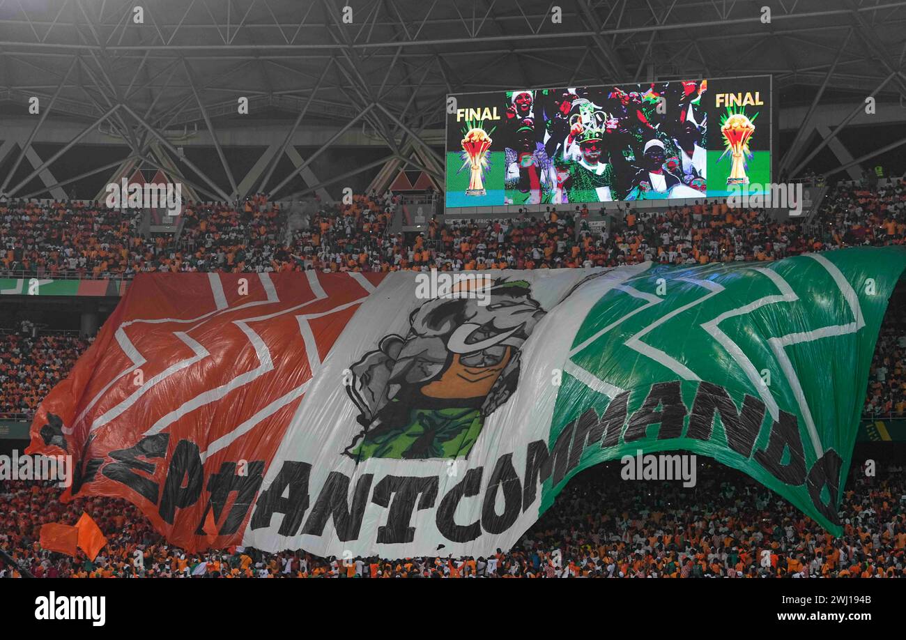 11. Februar 2024: Fans der Elfenbeinküste beim Finale des African Cup of Nations, Elfenbeinküste gegen Nigeria, im Alassane Ouattara Stadium, Abidjan, Elfenbeinküste. Kim Preis/CSM Stockfoto
